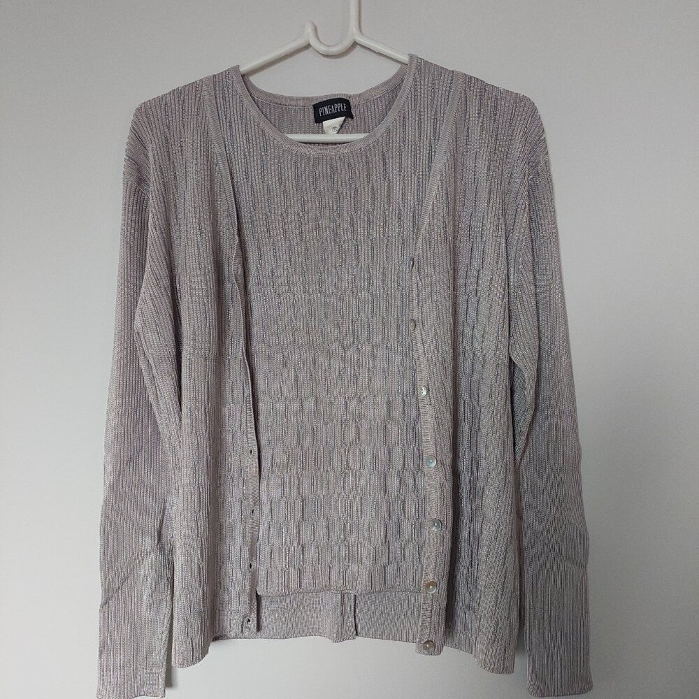 100% Silk Grey/Silver Monogram Knitted Vests Cardigan Set,  Sz S